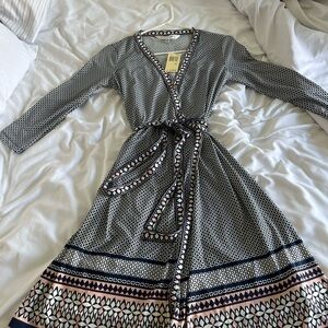 Max Studio navy, white, and pink wrap dress. XS